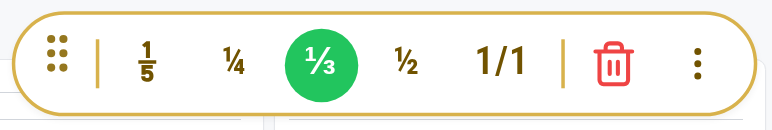 Værktøjslinjen over en widget med greb, breddeknapper og skraldespand