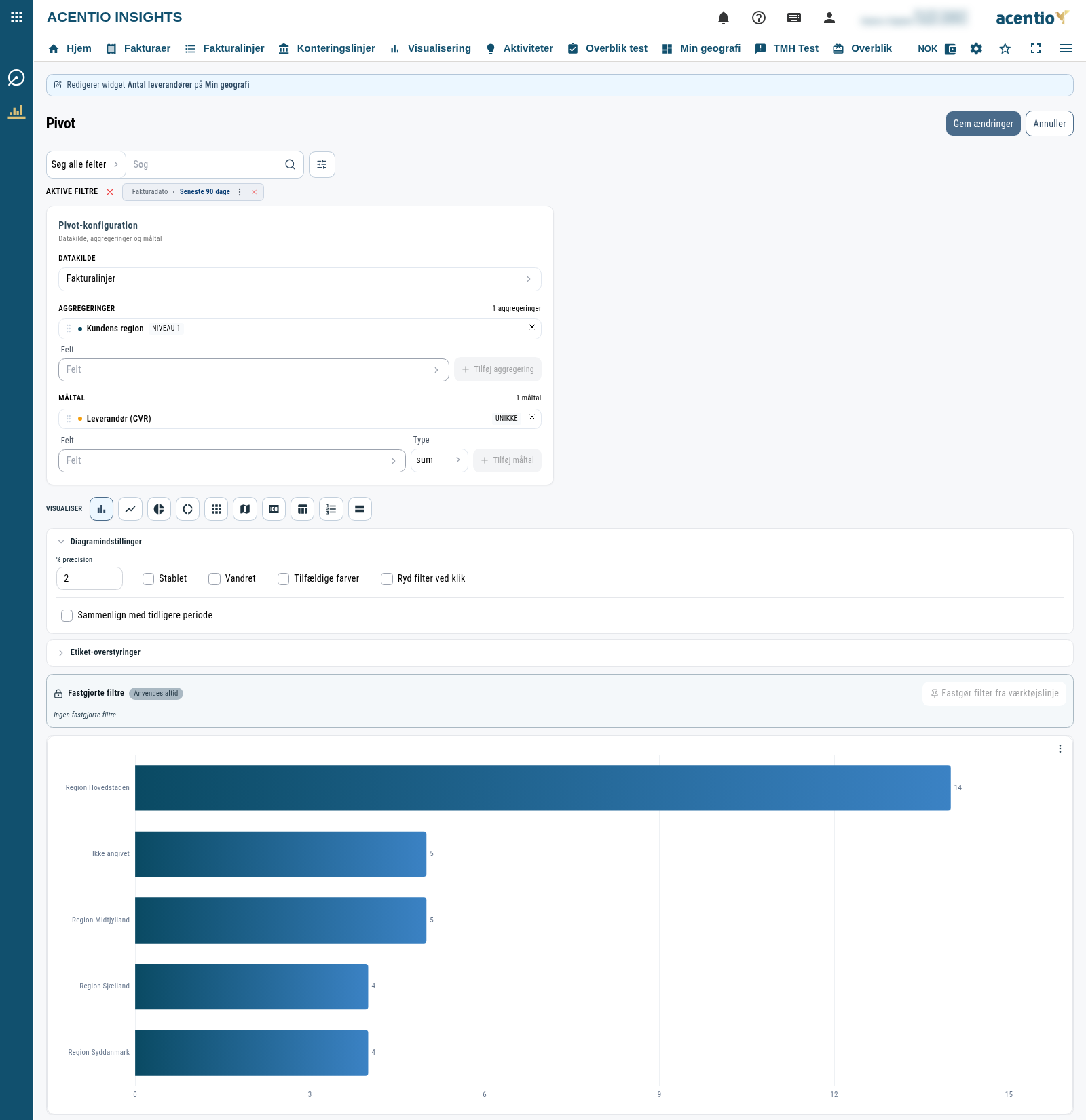 Widget-editoren med bjælken øverst, opsætningen til venstre og forhåndsvisningen