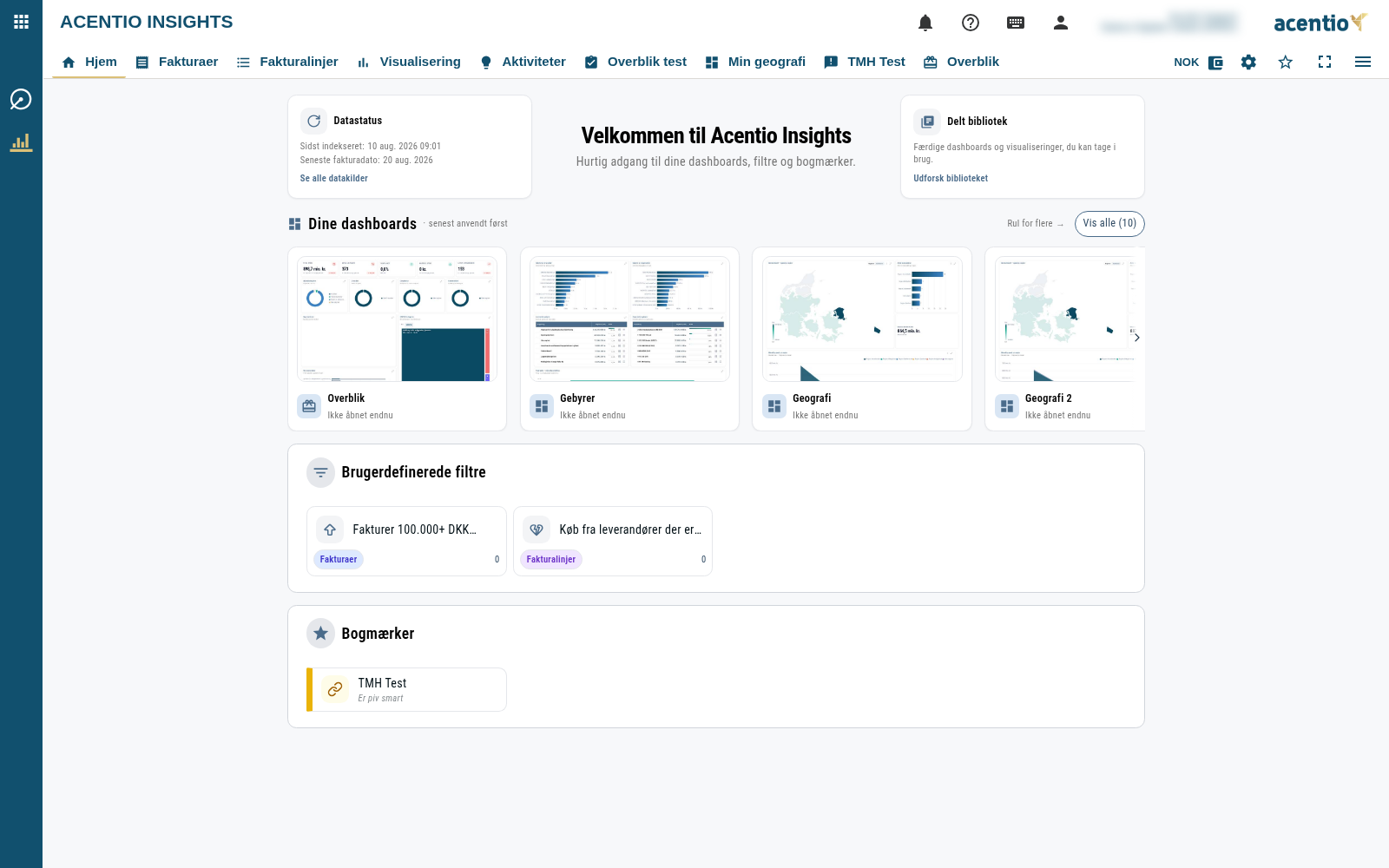 Siden Hjem i Acentio Insights