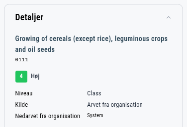 Detaljepanelet for en NACE-klasse